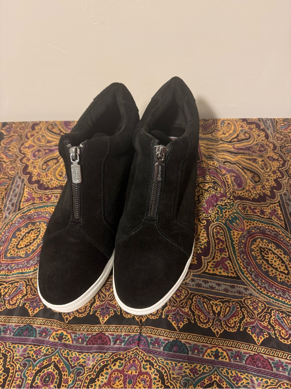 Blondo Black Suede Zip-Front Wedge Sneakers
